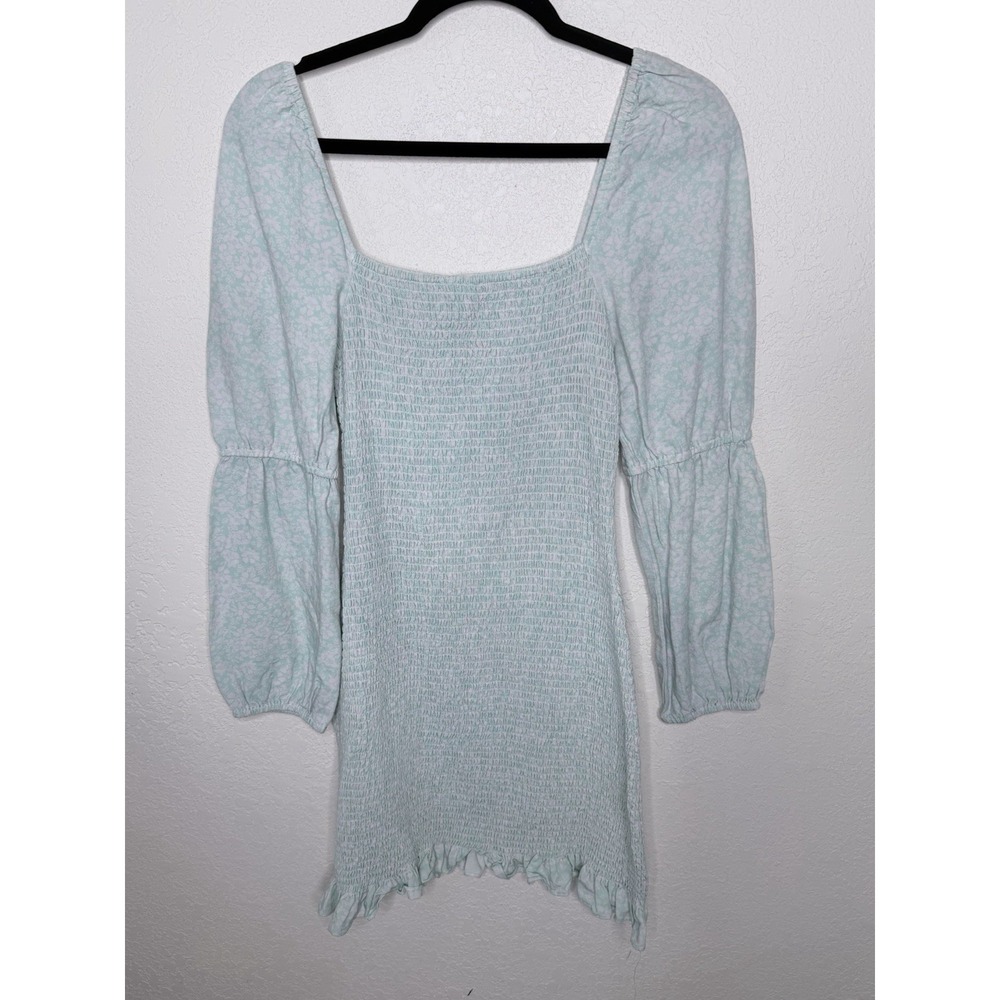 GIANNI BINI Smocked Mini Dress Womens‎ M Linen Blend Coastal Beach Resort Party